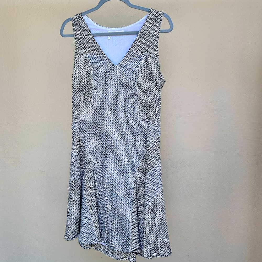 DEREK LAM 10 CROSBY blue and gray, v neck, fully lined, a-line dress.